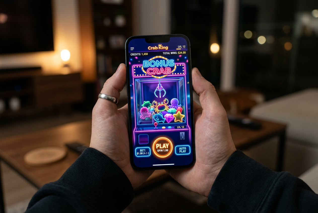 Uživatelské rozhraní funkce Bonus Crab v mobilním kasinu