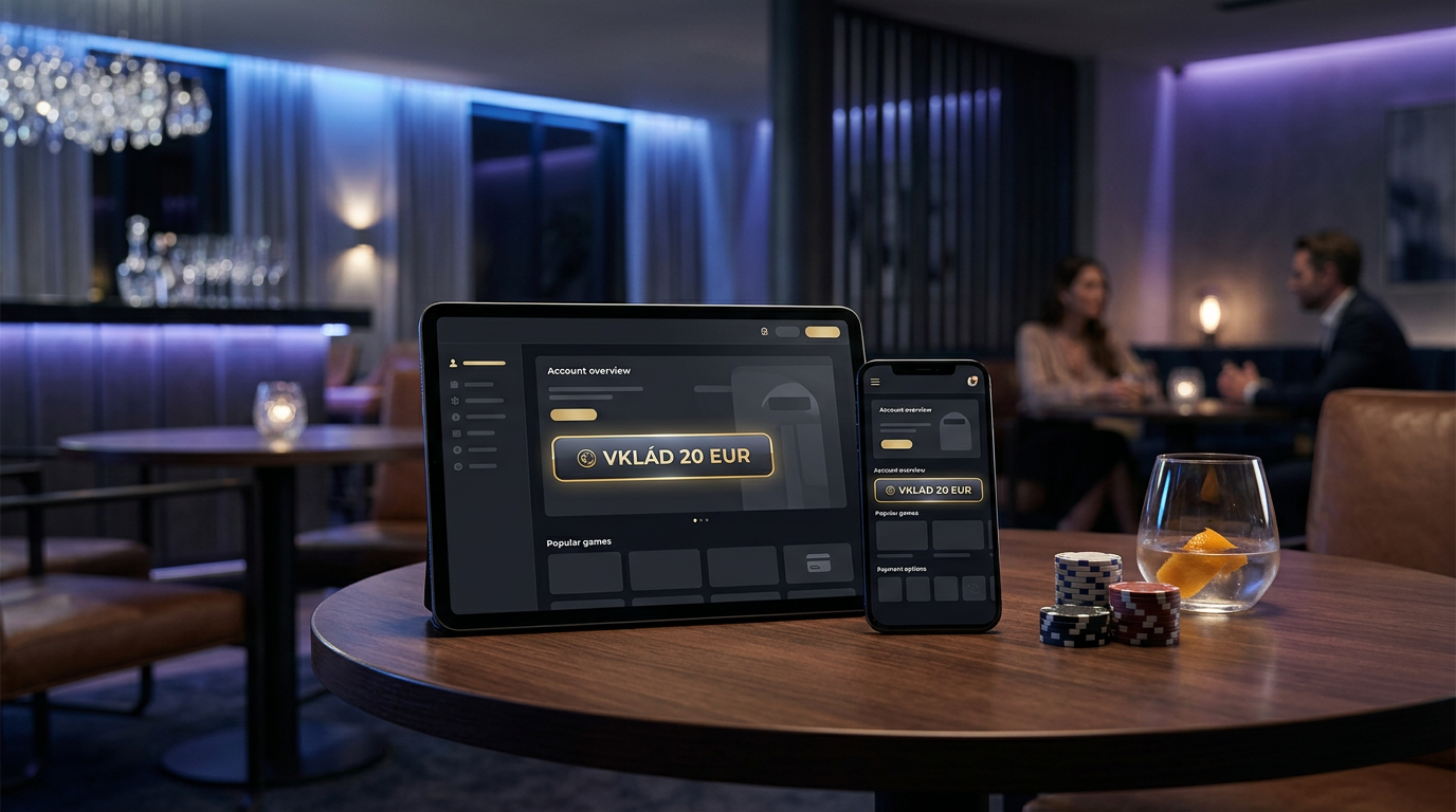 Moderní rozhraní online kasina s nabídkou vkladu 20 EUR na mobilním zařízení